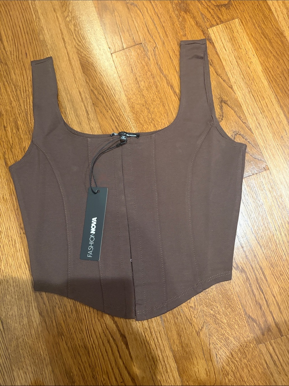 Fashion Nova Brown Corset Tank with Square Neck